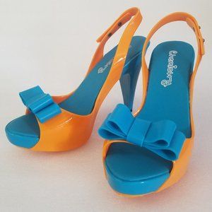 jelly heels - orange and turquoise